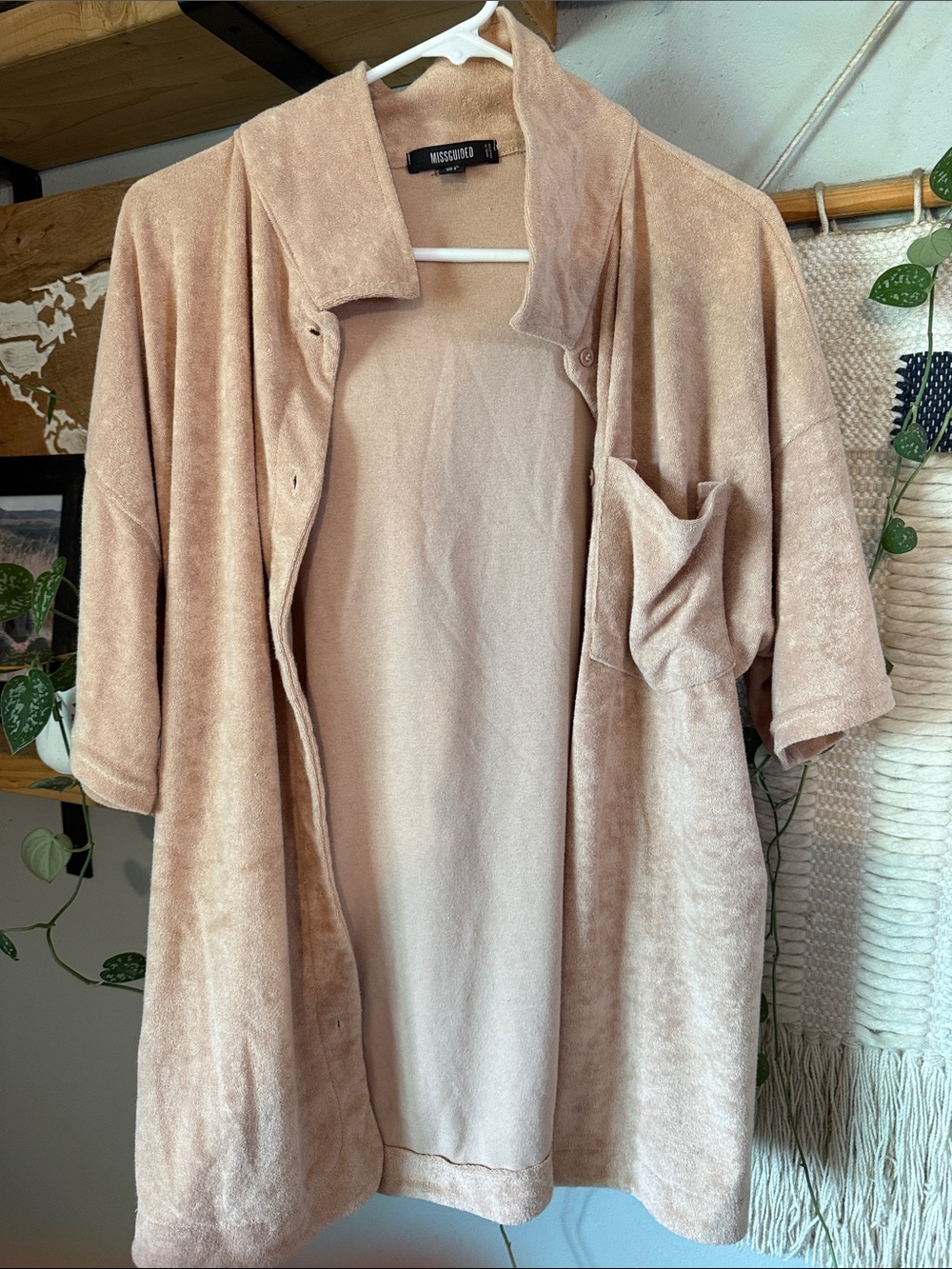 Missguided Dusty Rose Plush Short Sleeve Cardigan